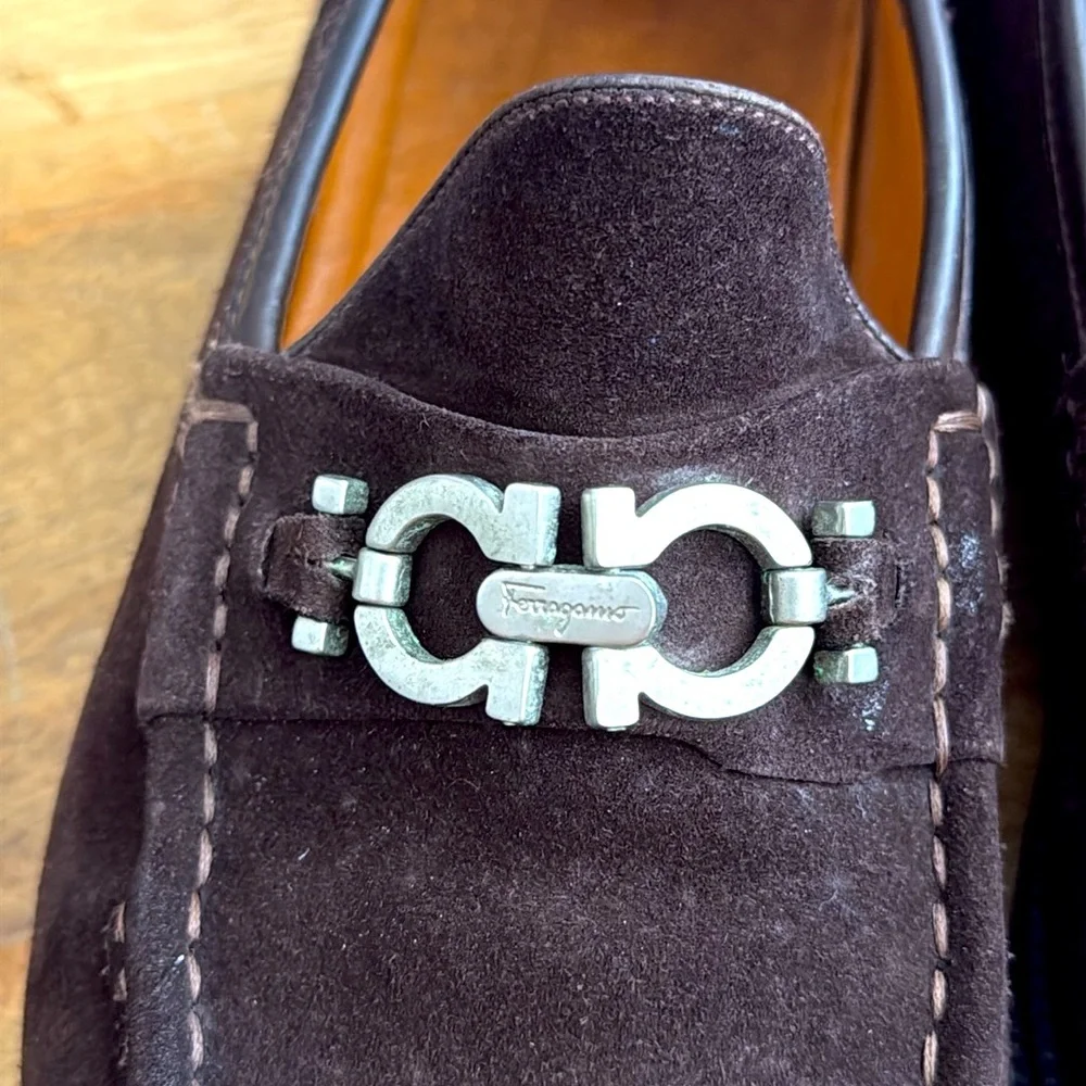 Salvatore Ferragamo Brown Suede Gancini Bit Loafers – Men’s Size 9